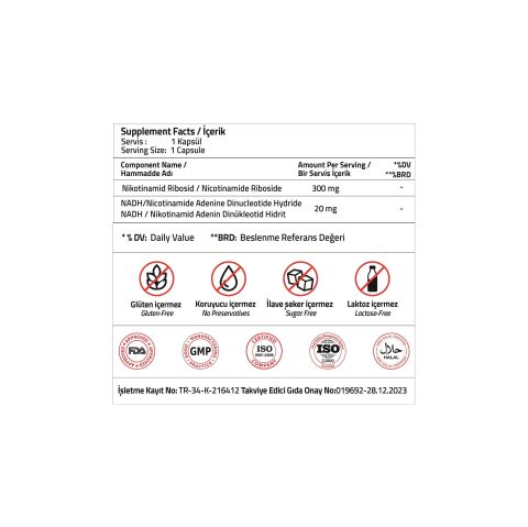 Validus Nikotinamid Ribosid 300 mg Nadh 20 mg 30 Kapsül