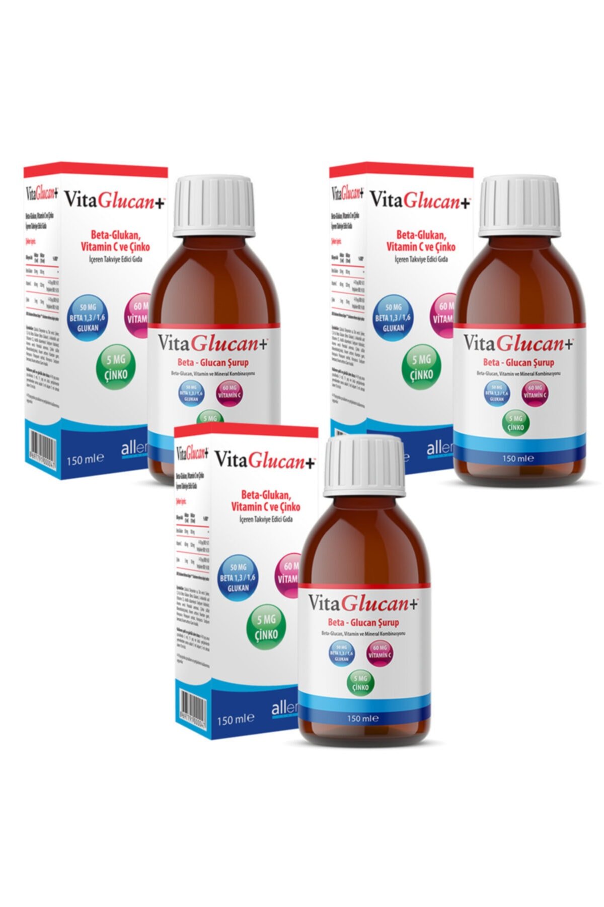VitaGlucan Beta Glucan & C Vitamini Şurup 150 ml 3 Kutu