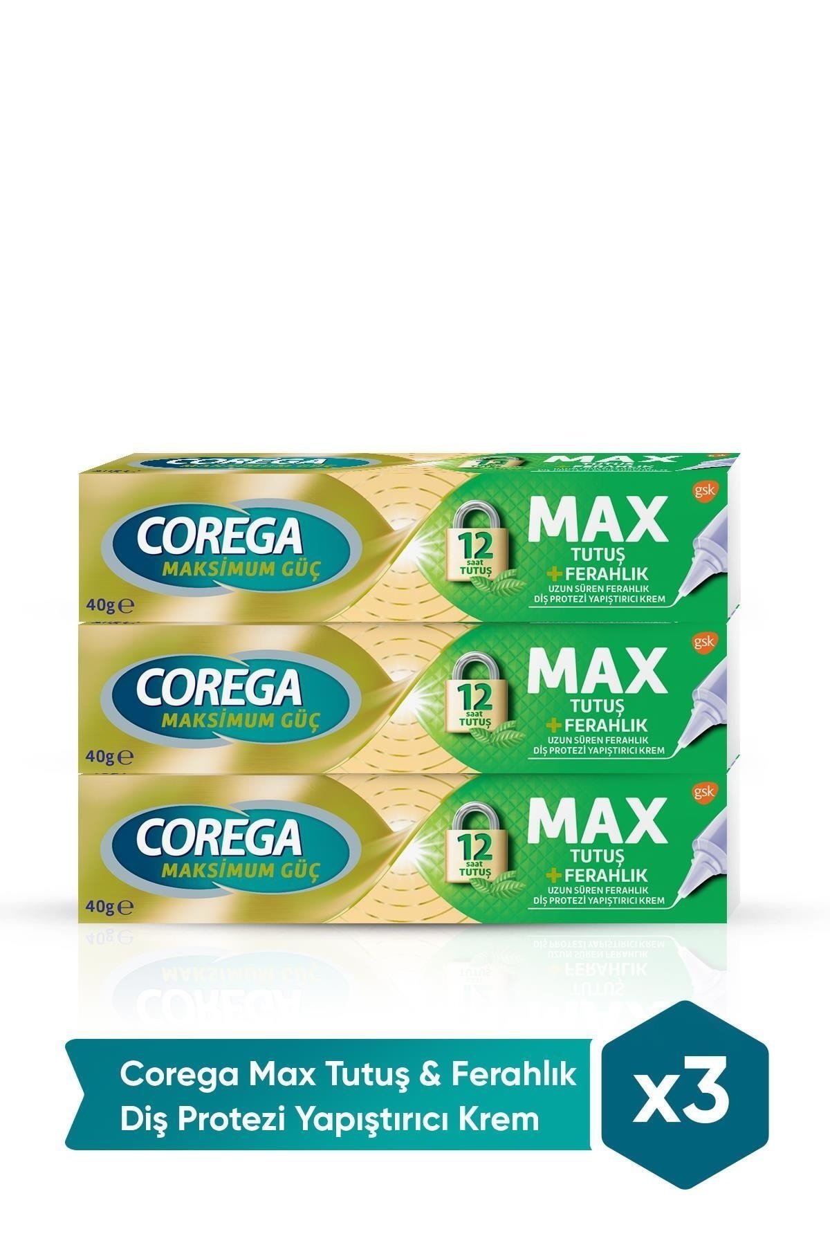 Corega Max Tutuş Ferahlık 40 gr 3 Kutu