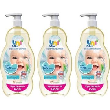 Uni Baby Saç ve Vücut Şampuanı 900 ml 3 Kutu