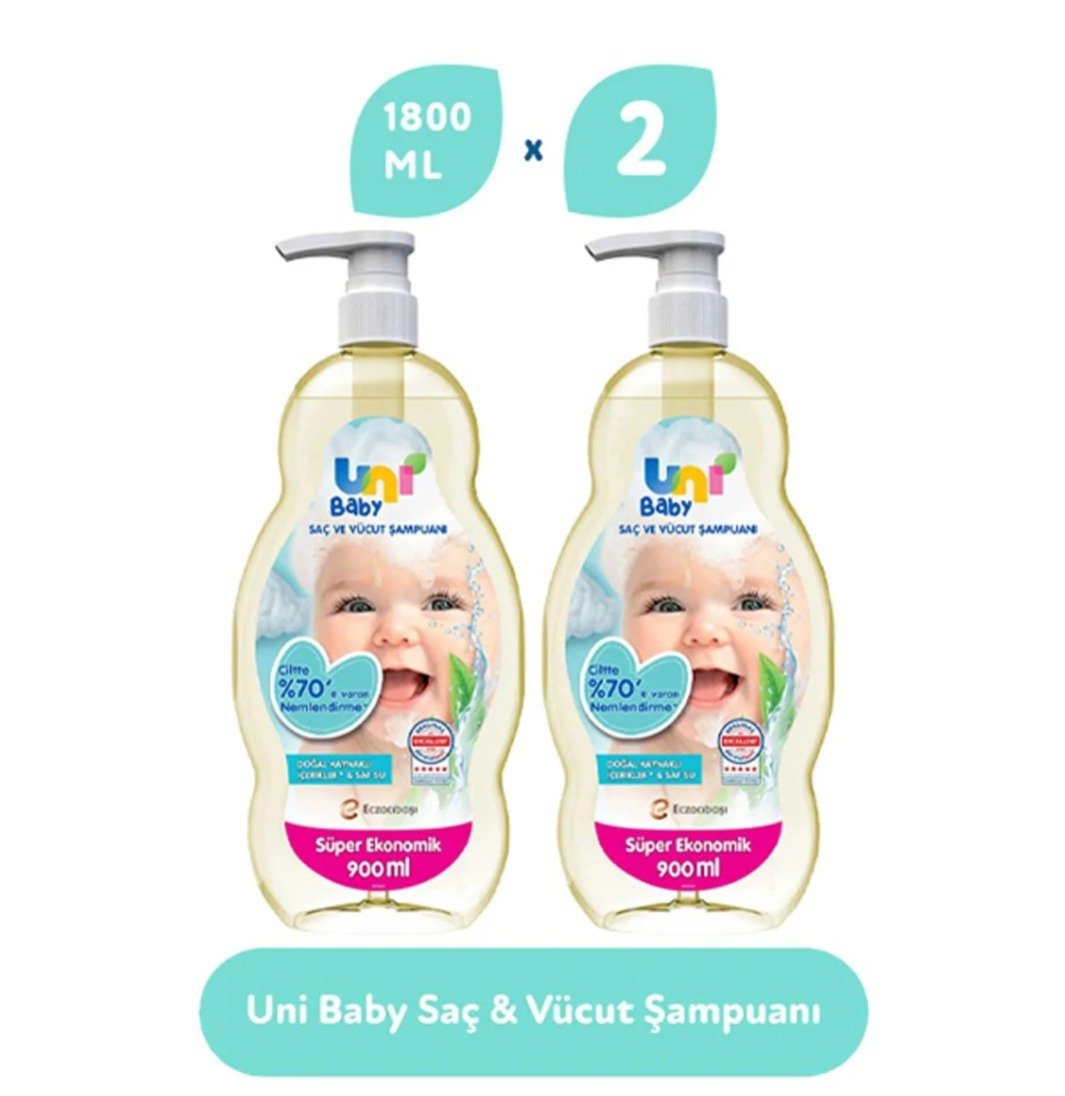 Uni Baby Saç ve Vücut Şampuanı 900 ml 2 Kutu
