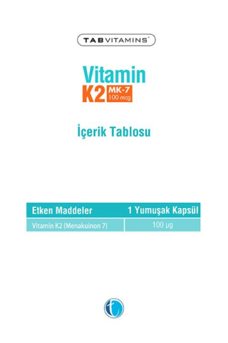 Tabvitamins Vitamin K2 MK-7 100 mcg 60 Yumuşak Kapsül