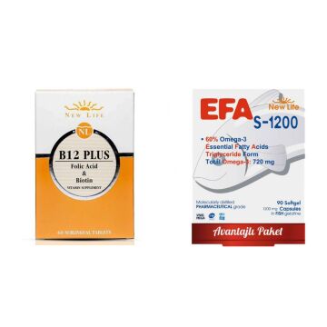 New Life EFA S-1200 mg 90 Kapsül Avantajlı Paket + New Life B12 Plus Methylcobalamin 60 Tablet Avantajlı Paket