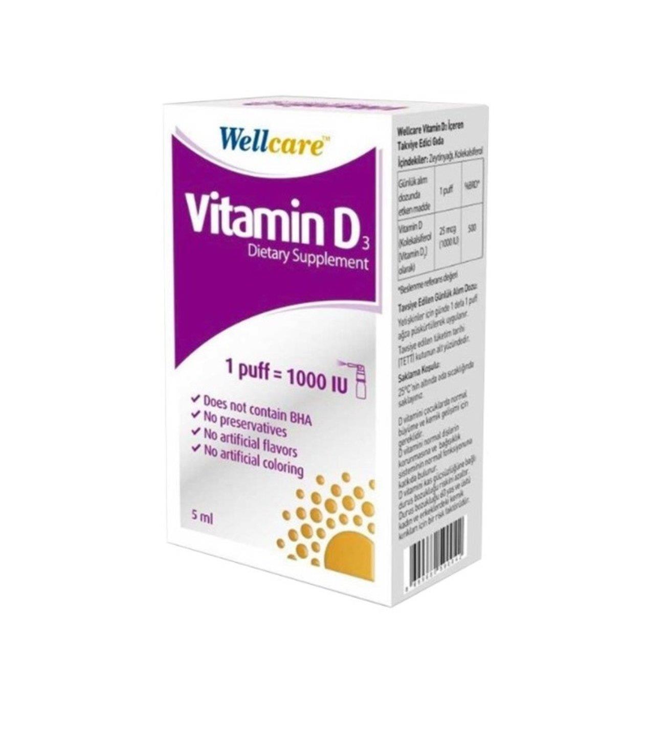 Wellcare Vitamin D3 1000 IU 5 ml 5 Kutu