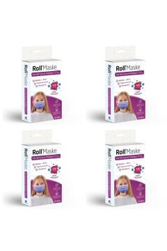 Roll 3 Katlı Kız Çocuk Mor Cerrahi Maske Telli 10'lu 4 Kutu