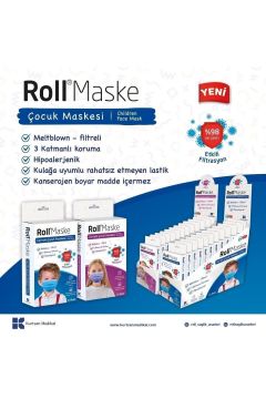 Roll 3 Katlı Mavi Erkek Çocuk Cerrahi Maske Telli 10'lu