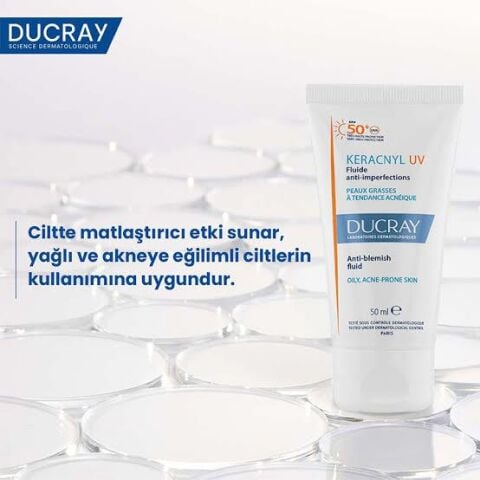 Ducray Keracnyl Akneye Eğilimli Ciltler İçin Leke Karşıtı Güneş Koruyucu UV SPF50+ 50 ml