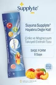 Supplyte Çinko Magnezyum Takviyeli Elektrolit Saşe Şeftali Mango Aromalı 8'li