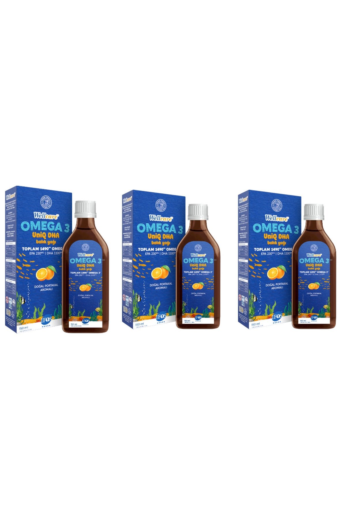Wellcare Omega 3 Uniq Doğal Portakal Balık Yağı Sıvı 150 ml 3 Kutu