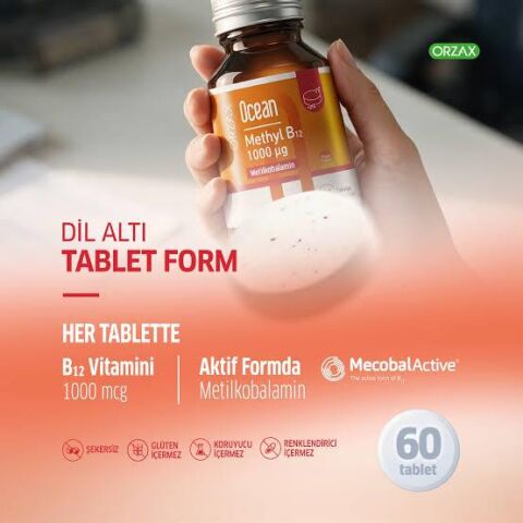 Ocean Methyl B12 60 Dilaltı Tablet