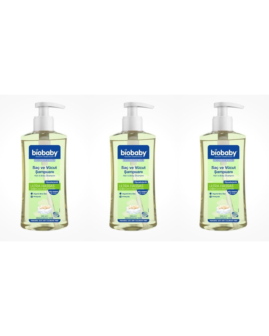 Biobaby Saç ve Vücut Şampuanı 500 ml 3 Kutu