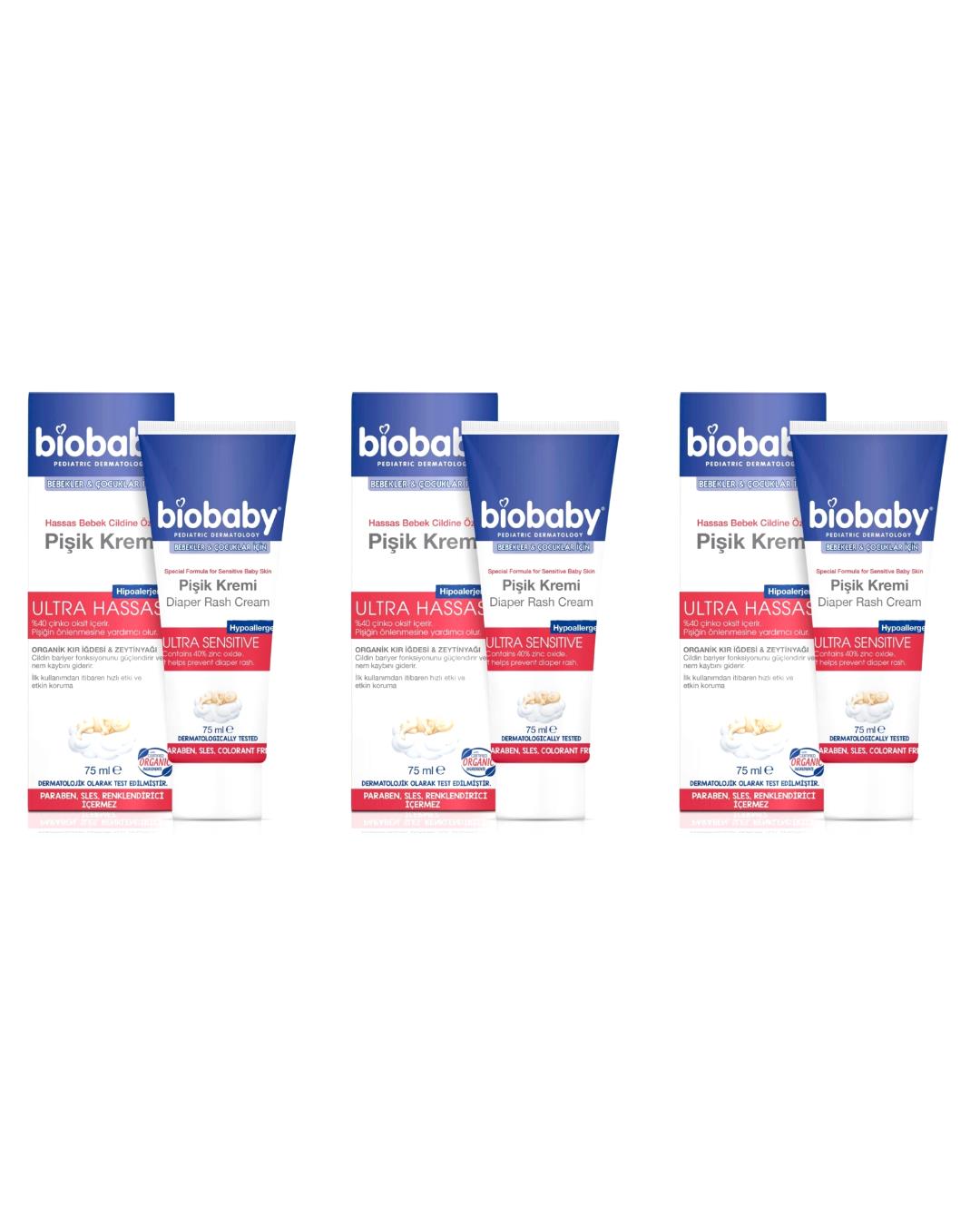 Biobaby Bebek Pişik Kremi %40 Çinko 75 ml 3 Kutu
