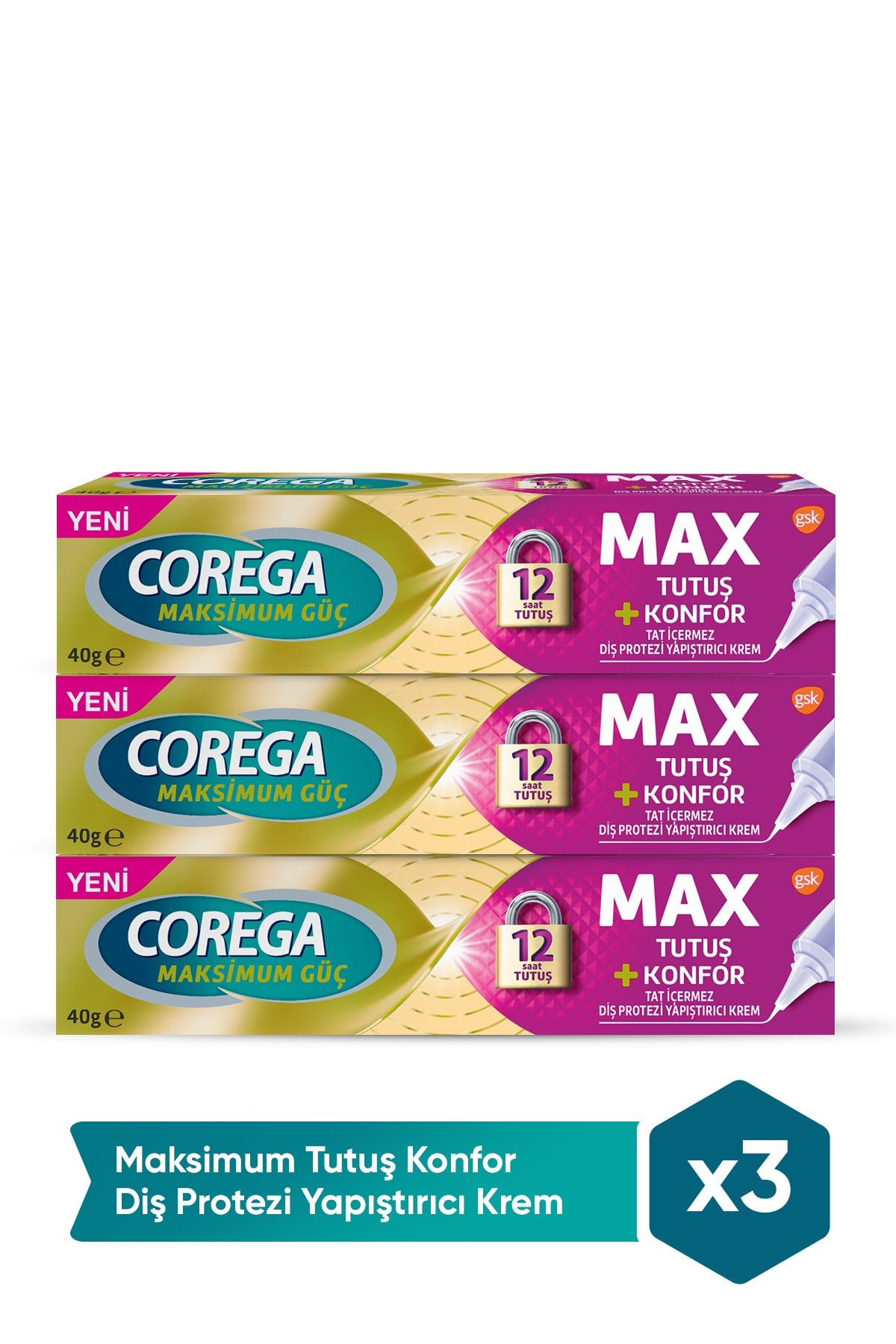 Corega Yastık Konforu Yapıştırıcı Krem 40 gr 3 Kutu