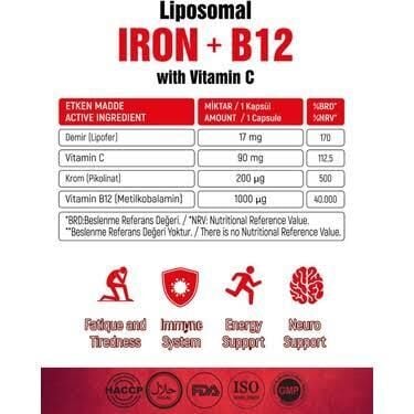 Walkers Lipozomal B12 Demir C Vitamini Metilkobalamin Krom Pikolinat 30 Kapsül