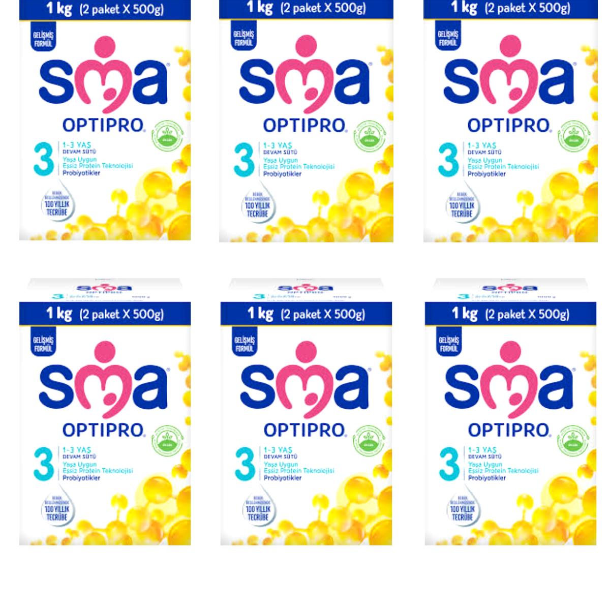 SMA 3 Optipro Probiyotik 1-3 Yaş Devam Sütü 1000 gr 6 Kutu