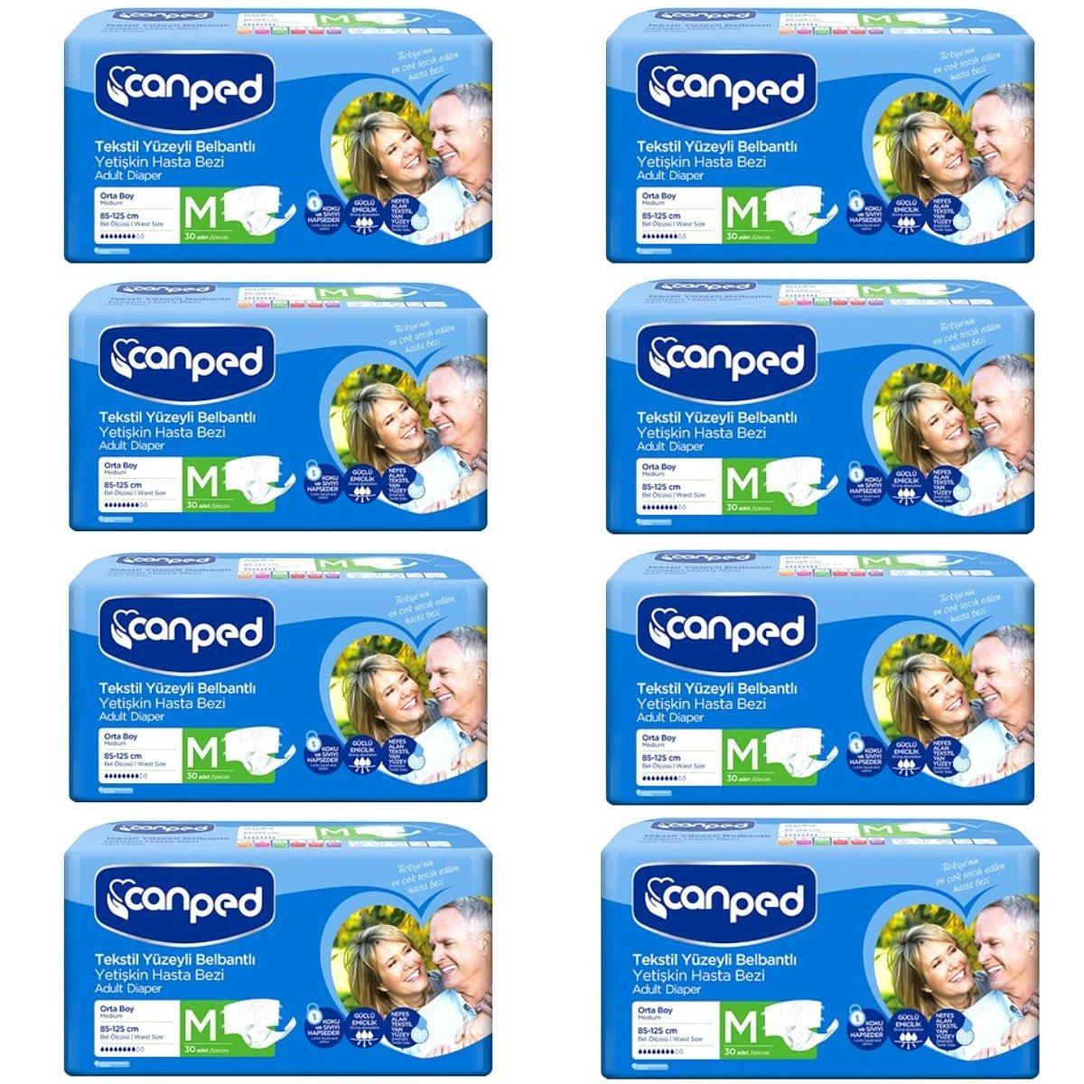 Canped Belbantlı Tekstil Yüzey Hasta Bezi Medium 30'lu Paket 8'li