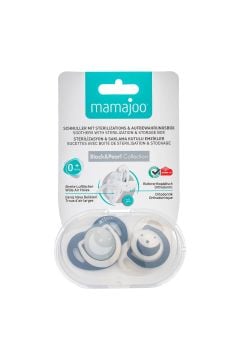 Mamajoo Sterilizasyon & Saklama Kutulu Black & Pearl Desenli Ikili Ortodontik Emzik Gece & Gündüz / 0 Ay