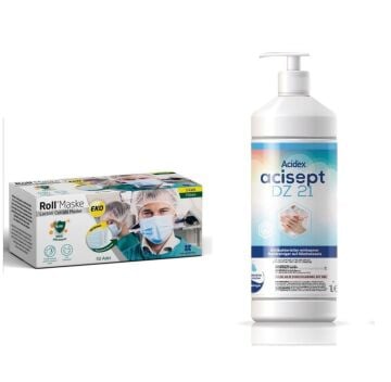 Acidex Acisept DZ 21 Antiseptik El Dezenfektanı Pompalı 1000 ml Alana Roll 50'li Ekonomik Paket Maske Hediye