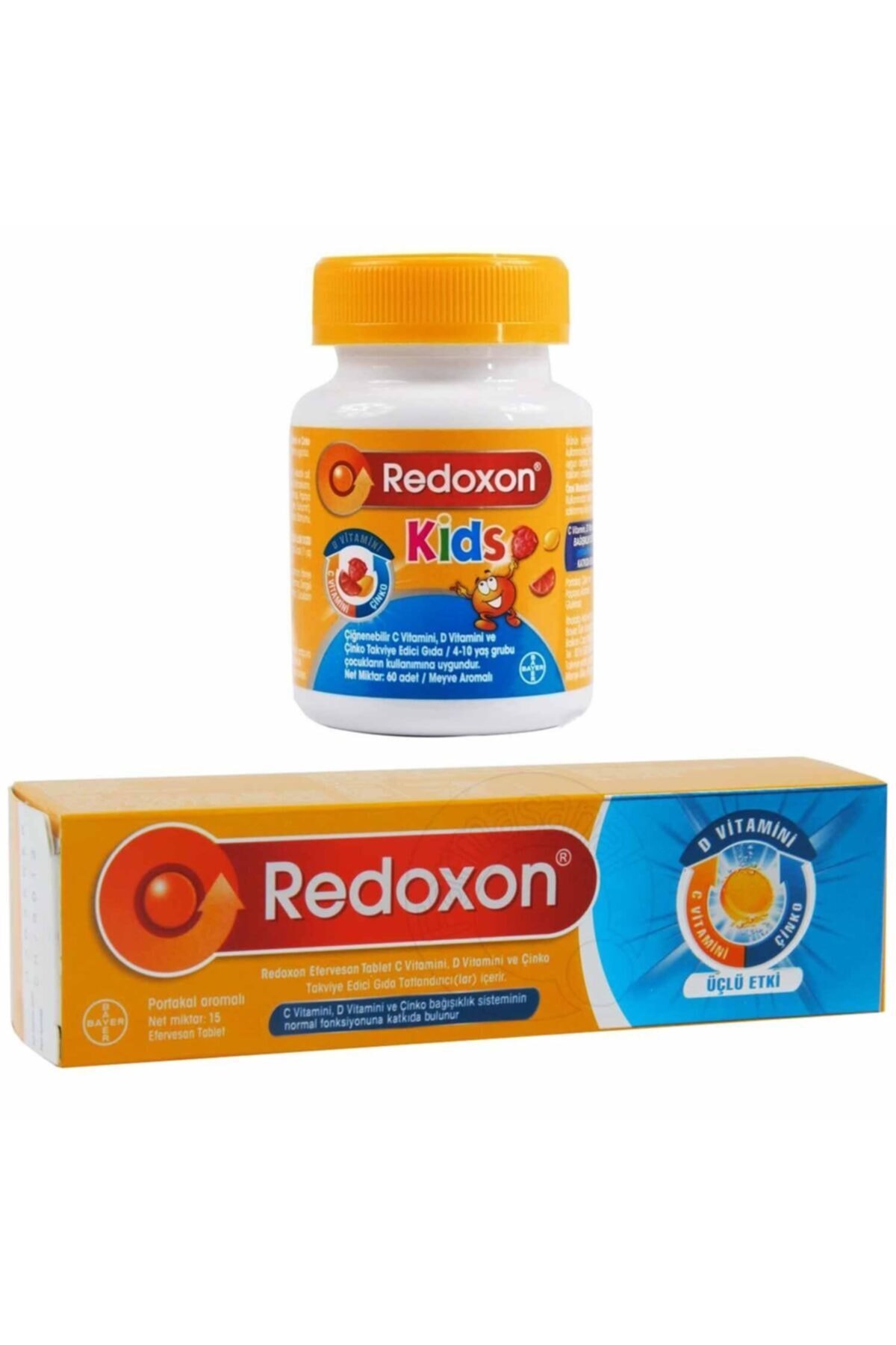 Redoxon 3'lü Etkili 15 Efervesan Tablet + Kids 60 Çiğnenebilir Tablet Avantajlı Paket