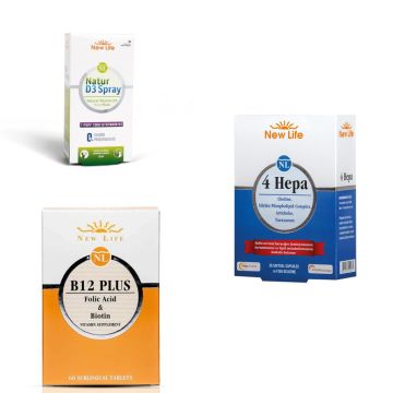 New Life Natur D3 Spray 1000 IU 20 ml + New Life 4 Hepa 30 Softjel + New Life B12 Plus Methylcobalamin 60 Tablet Avantajlı Paket