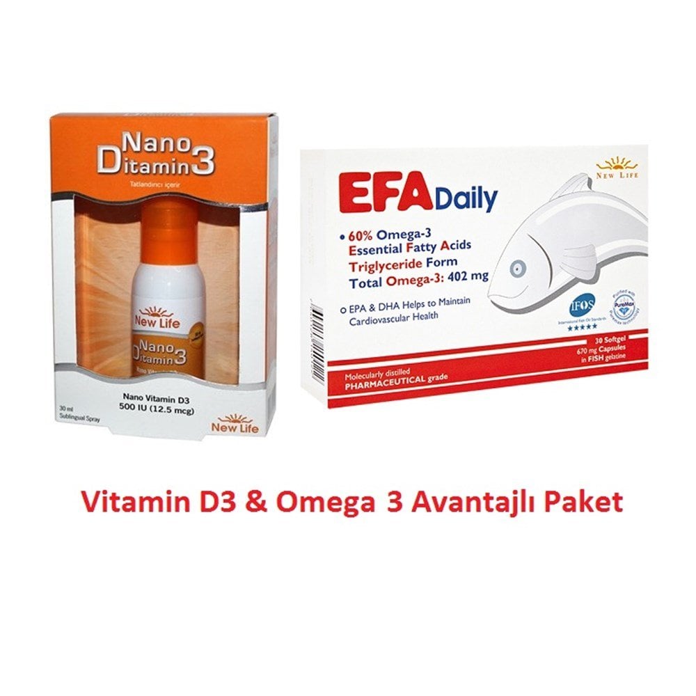 New Life EFA Daily 60 Kapsül + New Life Nano Ditamin 3 Sprey Avantajlı Paket