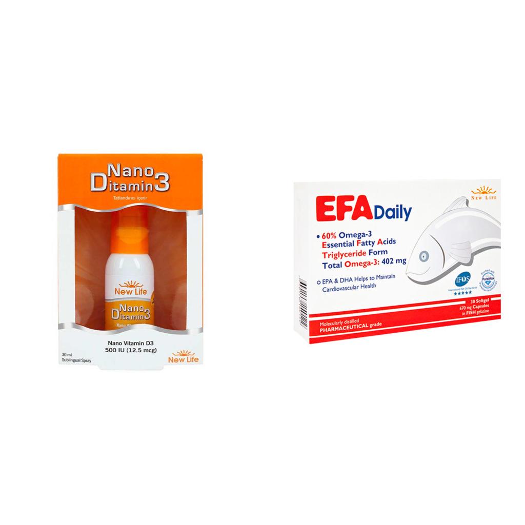 New Life EFA Daily 30 Kapsül + New Life Nano Ditamin 3 Sprey Avantajlı Paket