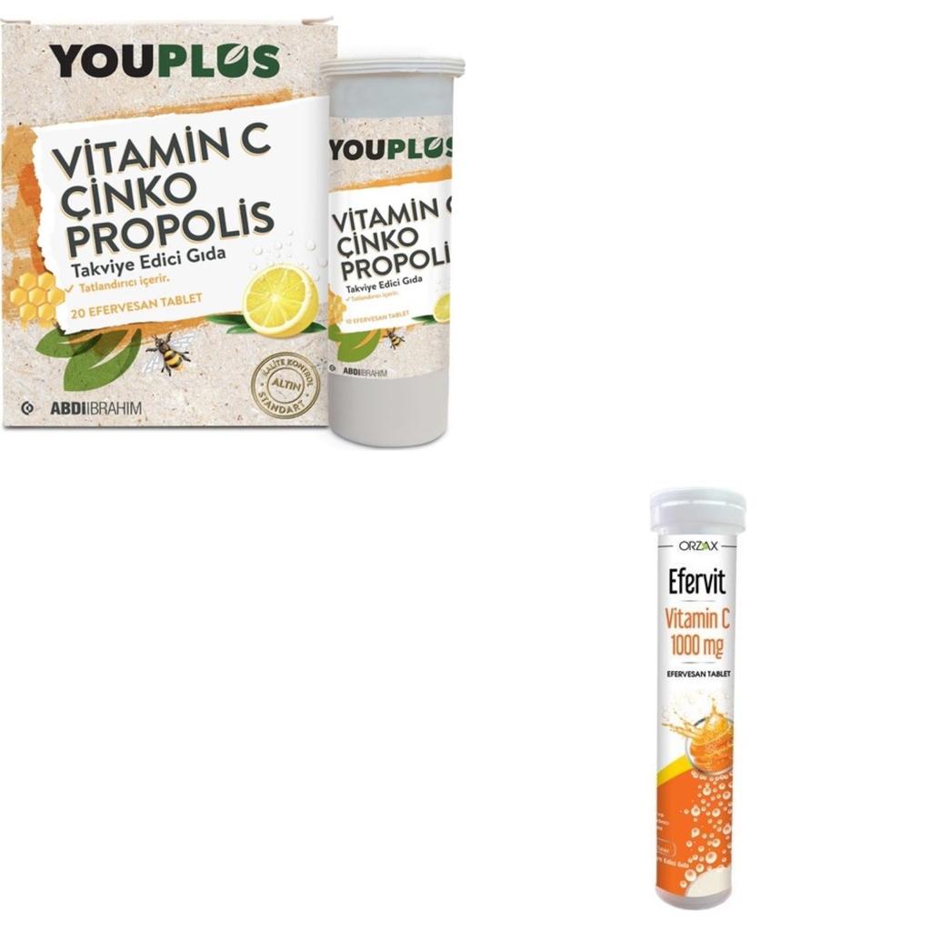 Youplus Vitamin C Çinko Propolis 20 Efervesan Tablet + Efervit Vitamin C 1000 mg 20 Efervesan  Avantajlı Paket