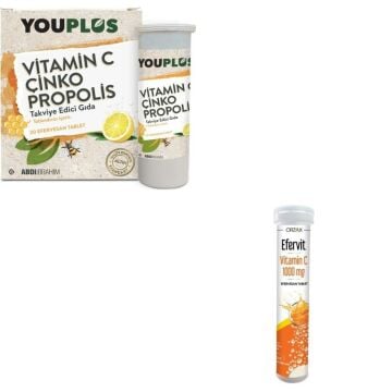Youplus Vitamin C Çinko Propolis 20 Efervesan Tablet + Efervit Vitamin C 1000 mg 20 Efervesan  Avantajlı Paket