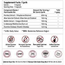Validus Diamine Oxidase 0,9 mg + Parsley 200 mg + Aloe Vera Gel 100 mg + Nettle 100 mg 30 Kapsül