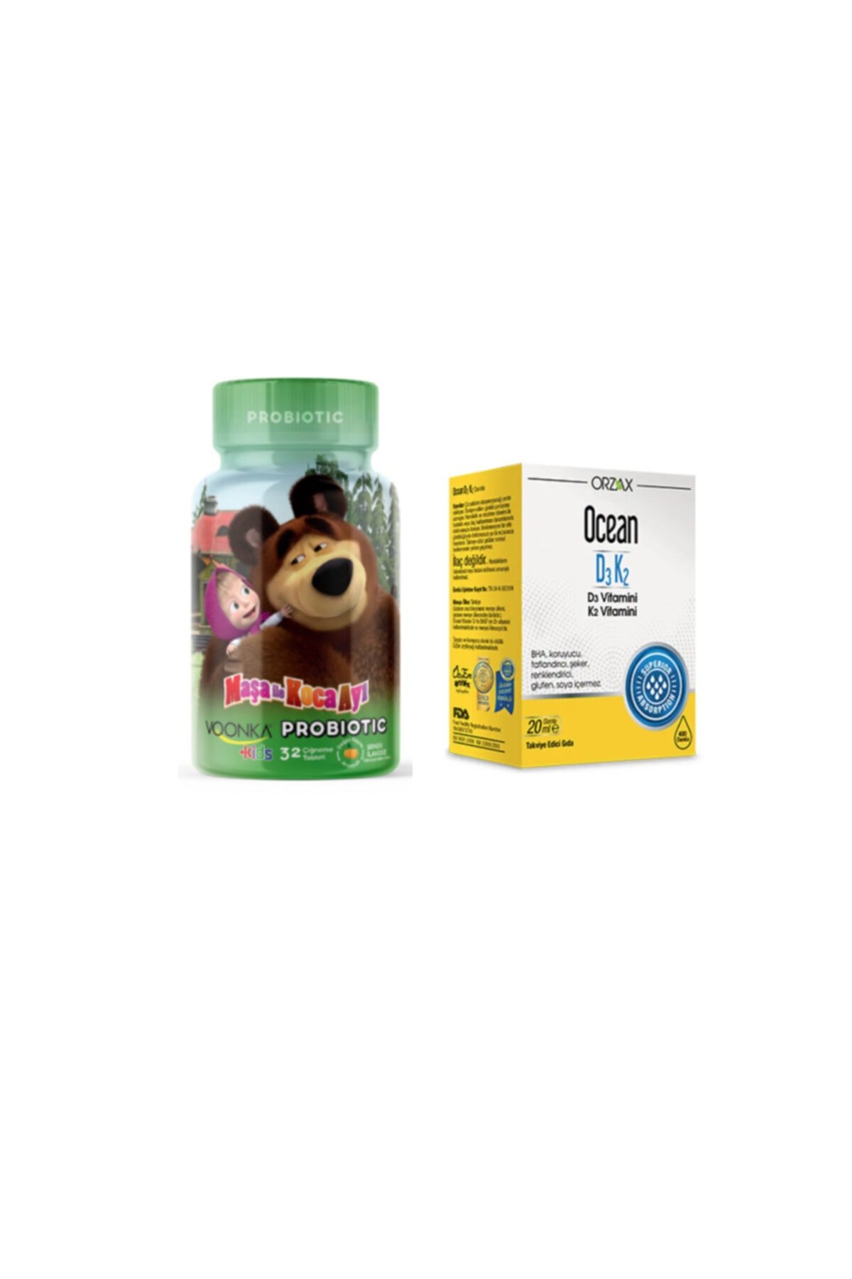 Voonka Maşa ile Koca Ayı Probiyotik 32 Çiğneme Tableti - Ocean D3K2 Damla 20 ml