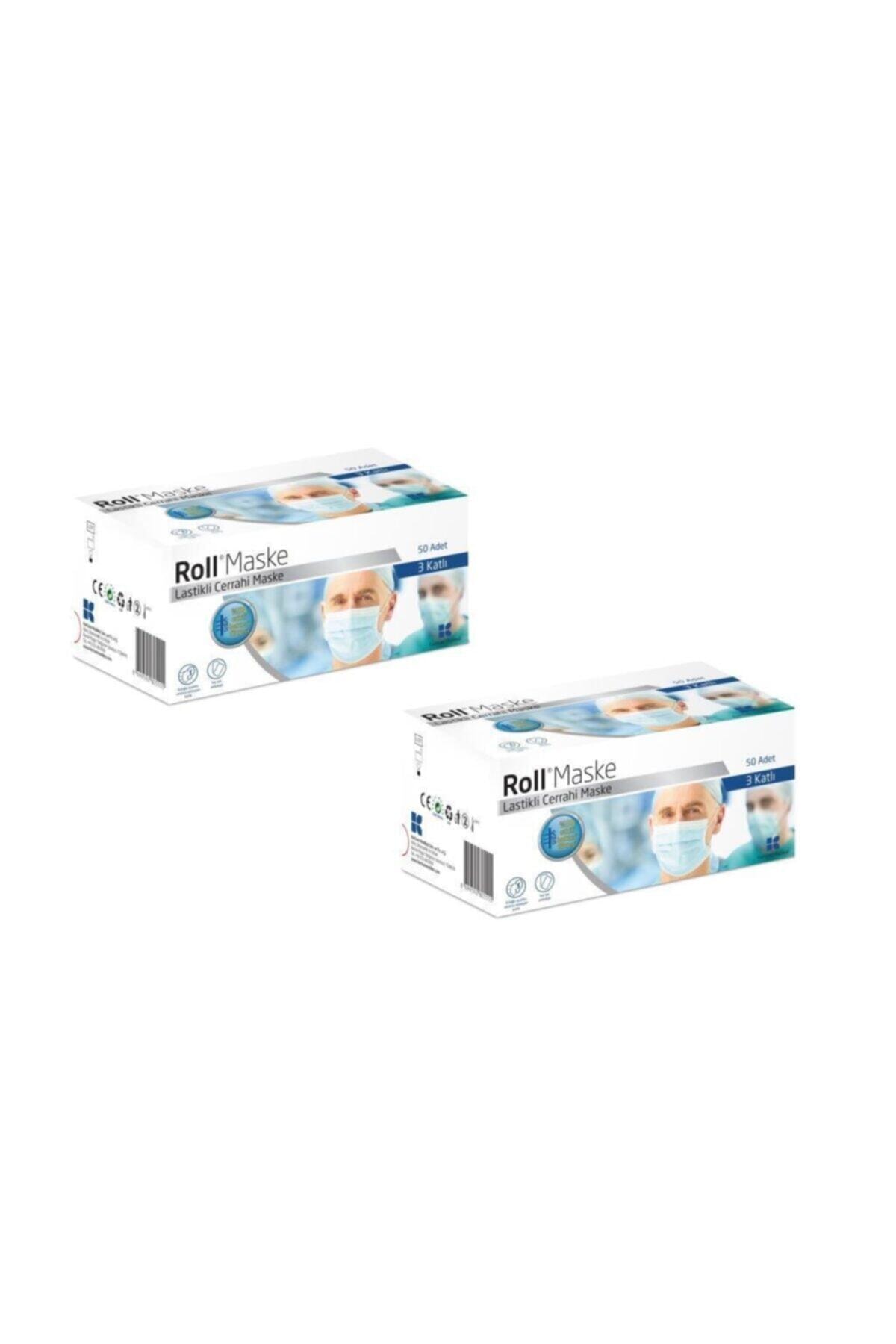 Roll 3 Katlı Cerrahi Maske Telli 50'li 2 Kutu