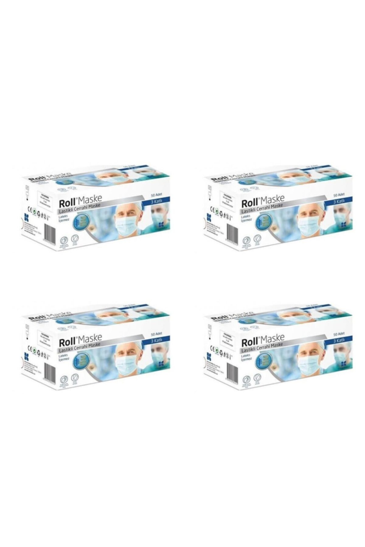 Roll 3 Katlı Cerrahi Maske Telli 50'li 4 Kutu