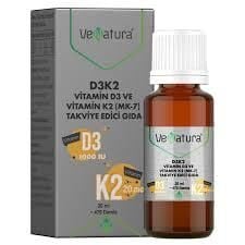 Venatura D3K2 Vitamin D3 1000 IU ve Vitamin K2 11,25 mcg MK-7 Takviye Edici Gıda 20 ml