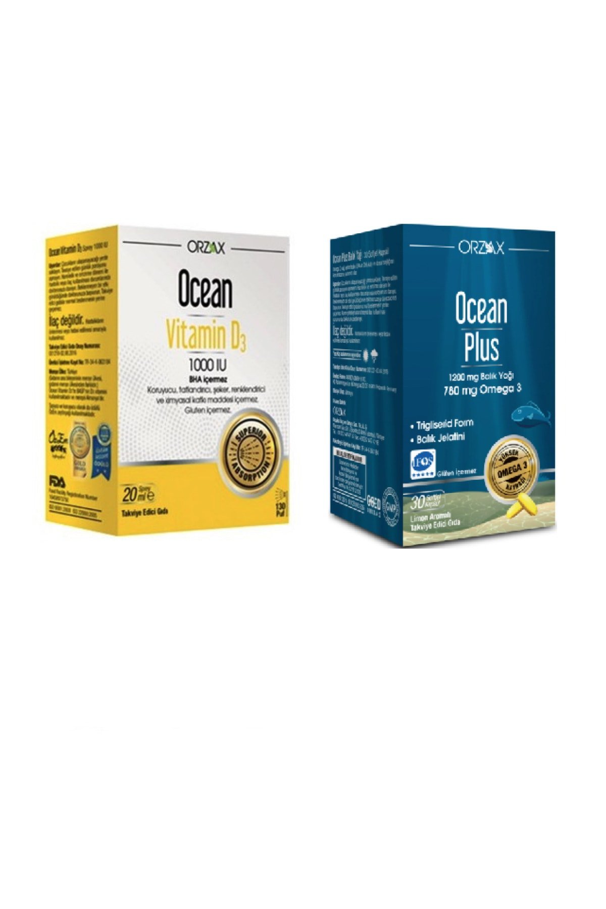 Ocean Plus 1200 mg 30 Kapsül + Ocean Vitamin D3 1000 IU Oral Sprey 20 ml Avanatajlı Paket
