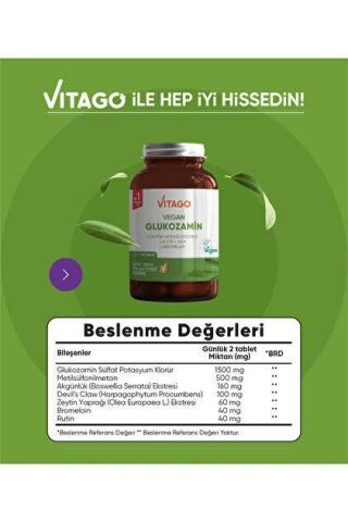 Vitago Premium Vegan Glukozamin Bromelain Rutin 60 Tablet