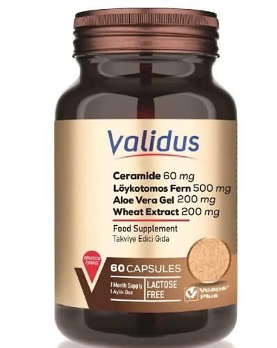 Validus Ceramide 60 mg + Löykotomos Fern 500 mg + Aloe Vera Gel 200 mg + Wheat Extract 200 mg 60 Kapsül