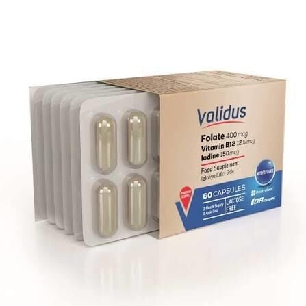 Validus Folat Qatrefolic 400 mcg + Vitamin B12 + Vitamin B6 + Iodine 60 Kapsül
