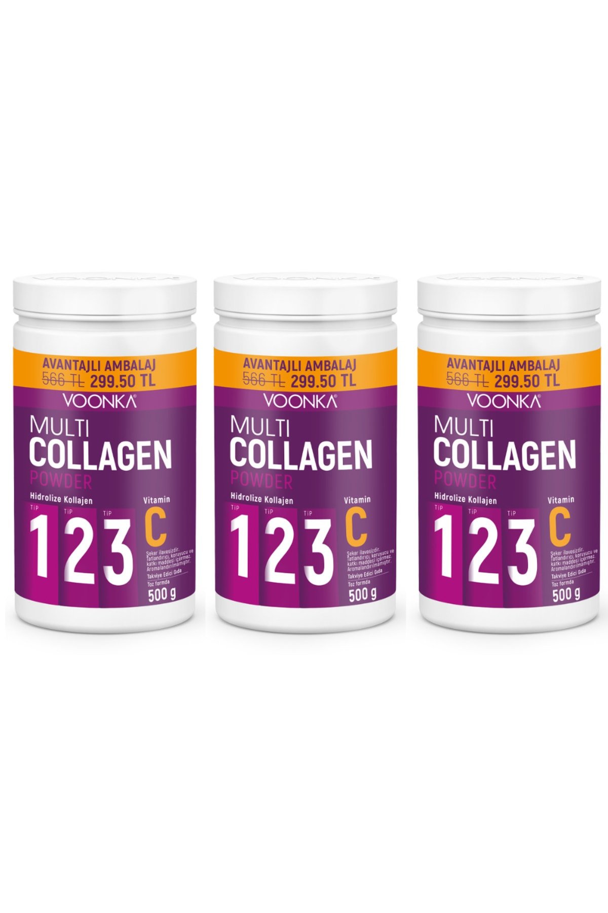 Voonka Multi Collagen Powder 500 Gr 3 Kutu