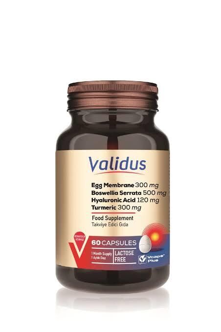 Validus Egg Membrane 300 mg Boswellia Serrata 500 mg Hyaluronic Acid 120 mg Turmeric 300 mg 60 Kapsül