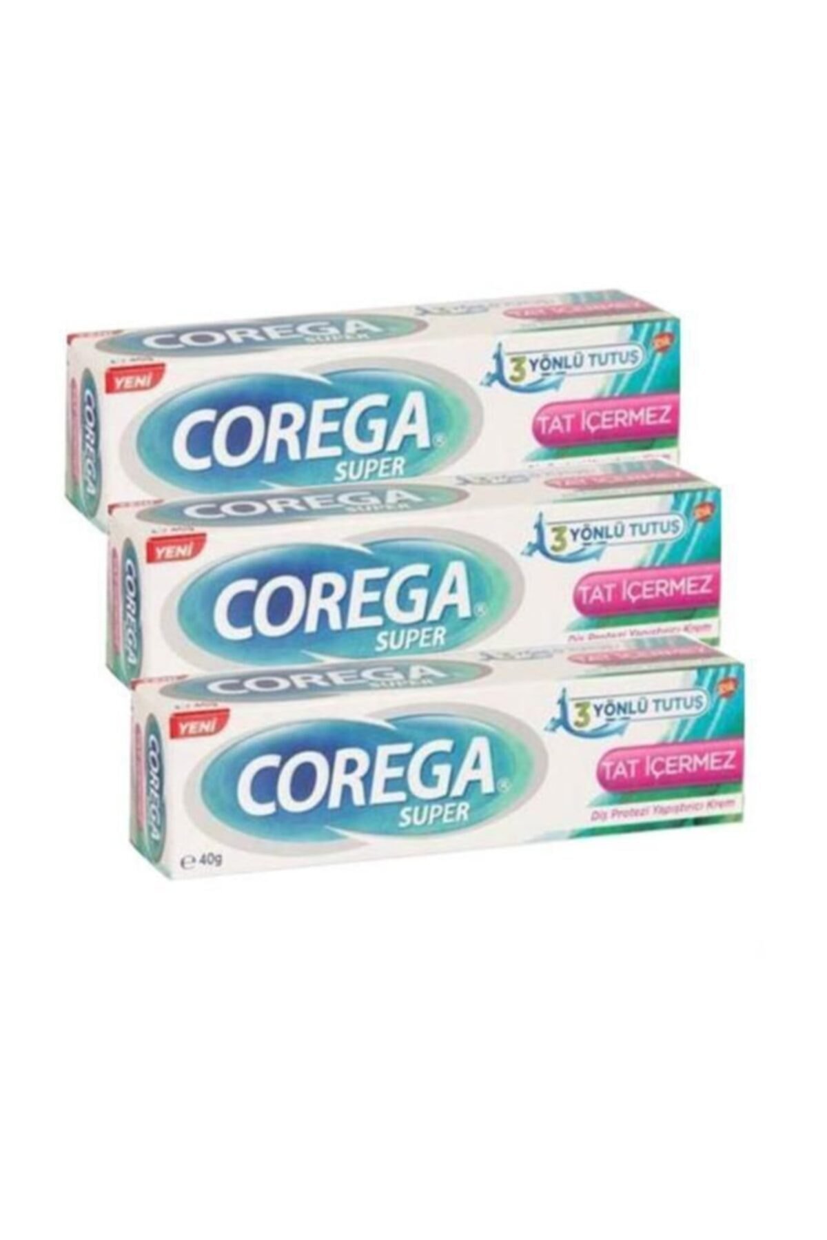 Corega Süper Diş Protezi Yapıştırıcı Tat İçermez Krem 40 gr 3 Kutu