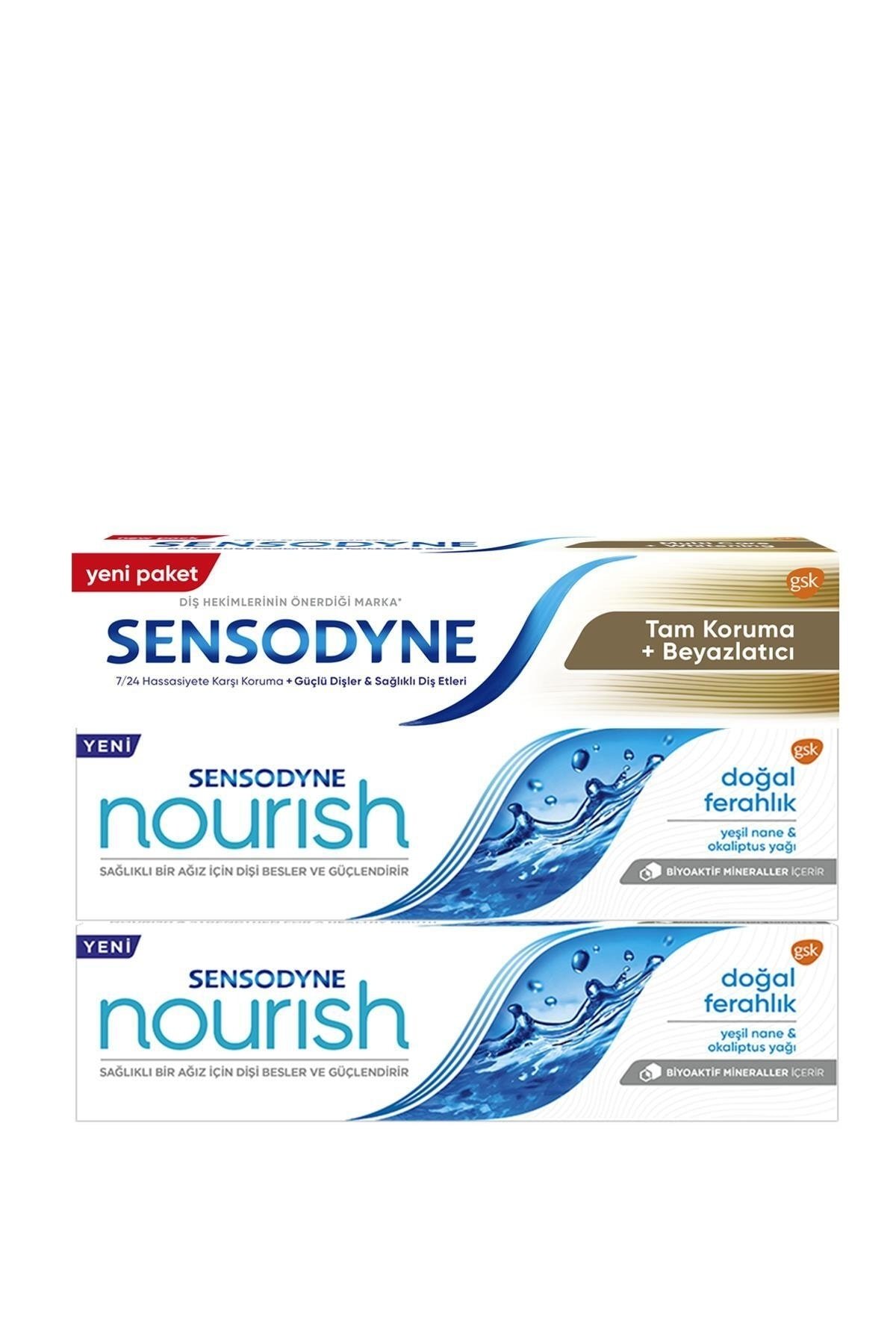 Sensodyne Nourish Doğal Ferahlık Diş Macunu 75 ml 2 Kutu + Sensodyne Tam Koruma ve Beyazlatıcı Diş Macunu 50 ml