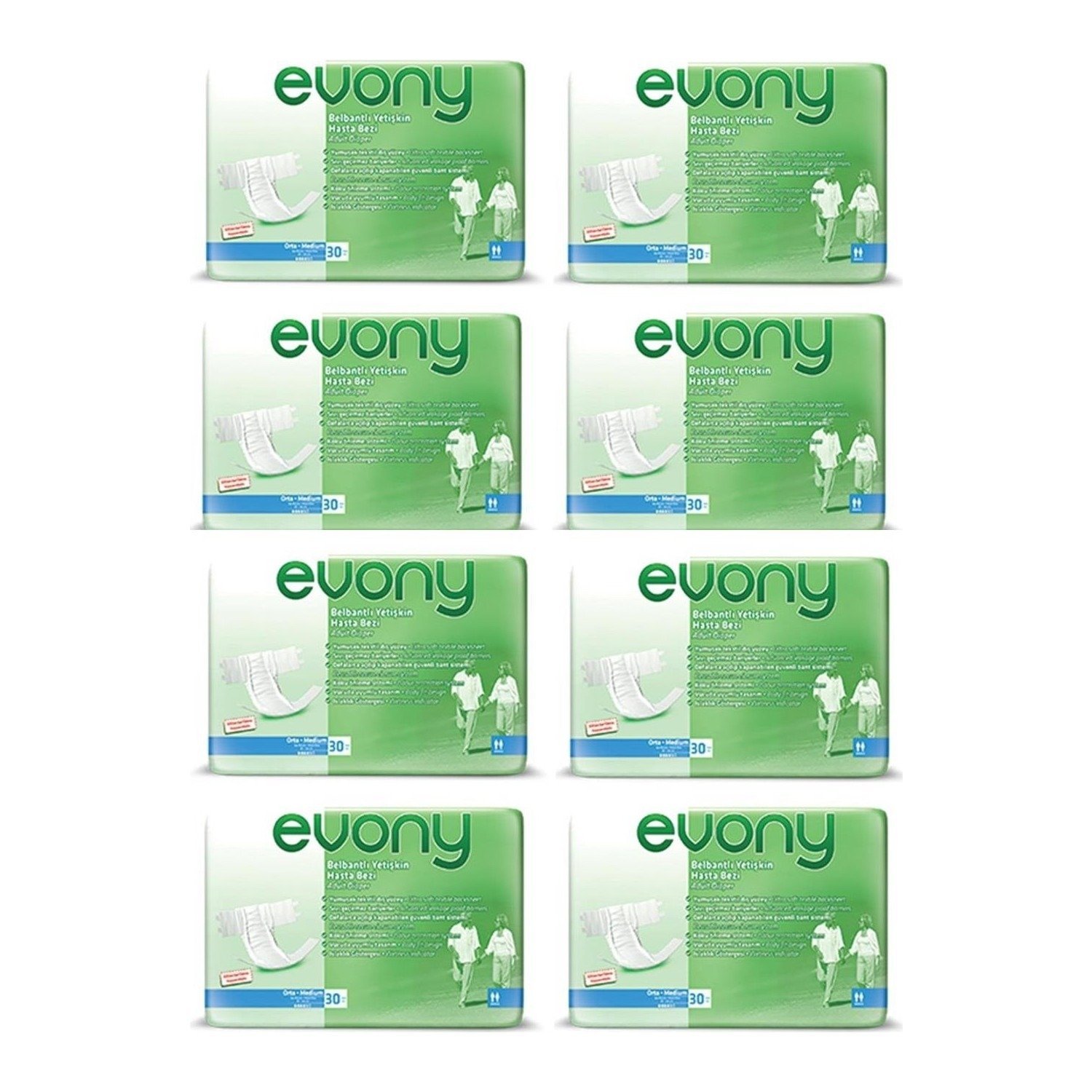 Evony Belbantlı Yetişkin Hasta Bezi Medium 30'lu Paket 8'li