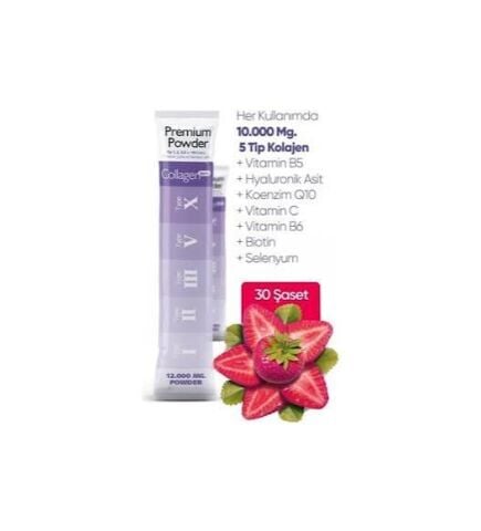 Collagen Forte Premium Powder Çilek Aromalı 10,000 mg 30 Şase
