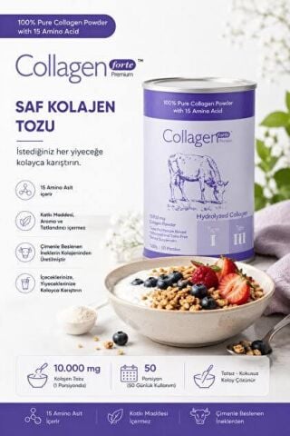 Collagen Forte Collagen Powder %100 Saf Doğal Çift Hidrolize Kolajen Peptitler 500 gr