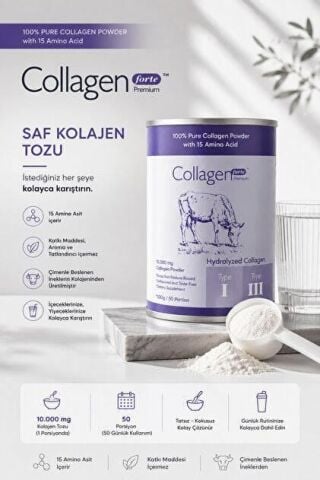 Collagen Forte Collagen Powder %100 Saf Doğal Çift Hidrolize Kolajen Peptitler 500 gr