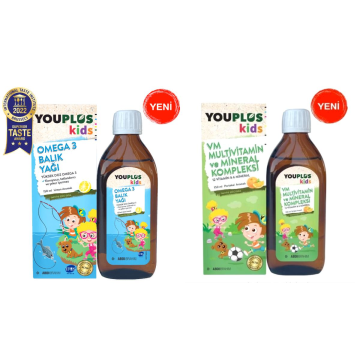 Youplus Kids Vm Multivitamin Ve Mineral Kompleksi 150 Ml + Youplus Kids Omega-3 150 Ml